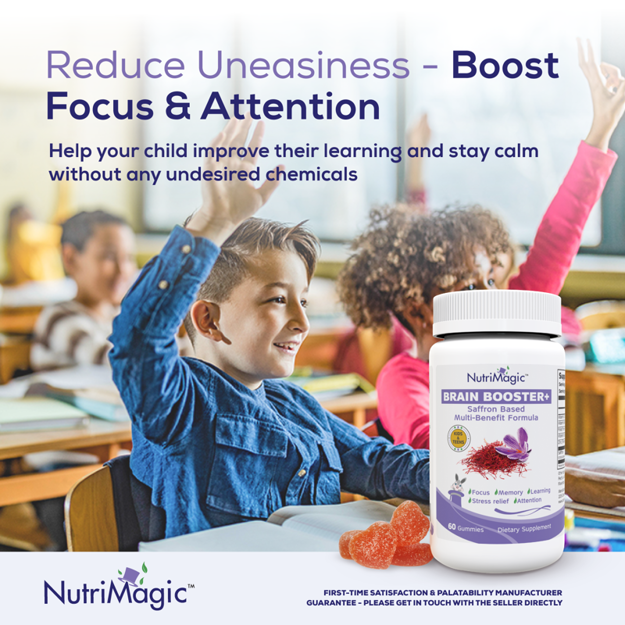 Picture of Kids Brain Booster+ (Saffron Based) Improves & Supports Focus, Attention, Mood - 60 Gummies