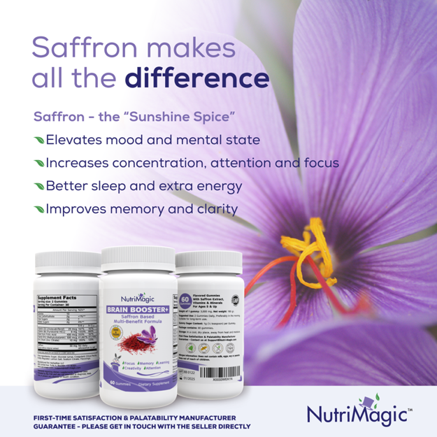 Picture of Kids Brain Booster+ (Saffron Based) Improves & Supports Focus, Attention, Mood - 60 Gummies