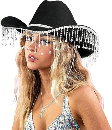 Picture of Cowgirl Hat Rhinestone Fringe Cowboy Hat Disco Cowgirl Outfit for Teens and Adults