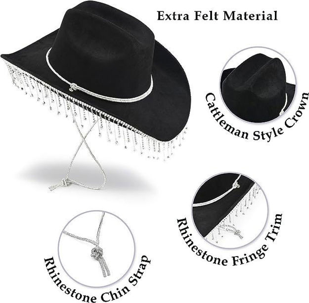 Picture of Cowgirl Hat Rhinestone Fringe Cowboy Hat Disco Cowgirl Outfit for Teens and Adults