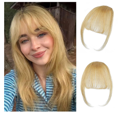 Picture of 100% Real Human Hair Clip In Bangs Blonde