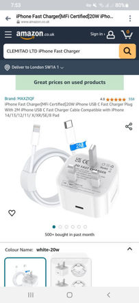 Picture of iPhone Charger Certified Cable Compatible white 20w