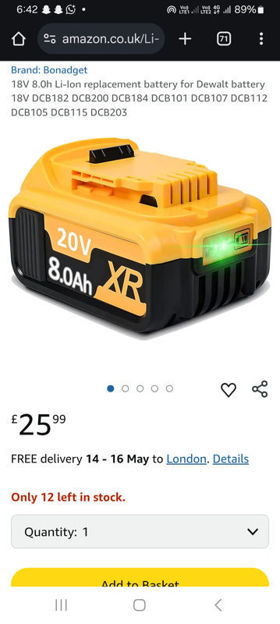 Picture of Li Ion replacement battery Dewalt DCB182