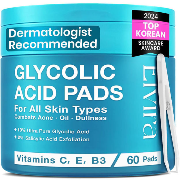 Picture of Glycolic Acid Exfoliating Facial Pads With 10% Glycolic Acid, 2% Salicylic Acid & Niacinamide - 60 Toner Pads, Daily Peel Treatment for Acne Prone Sensitive Skin