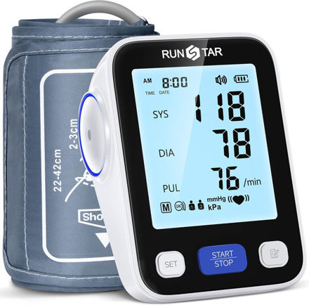 Picture of Runstar Upper Arm Blood Pressure Monitor with Wide Range Cuff (8.7'' -16.5'') for Home Use FSA/HSA Eligible, Automatic Digital BP Machine with Storage Bag, 2x99 Reading Memory