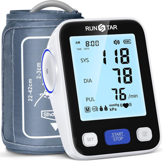 Picture of Runstar Upper Arm Blood Pressure Monitor with Wide Range Cuff (8.7'' -16.5'') for Home Use FSA/HSA Eligible, Automatic Digital BP Machine with Storage Bag, 2x99 Reading Memory