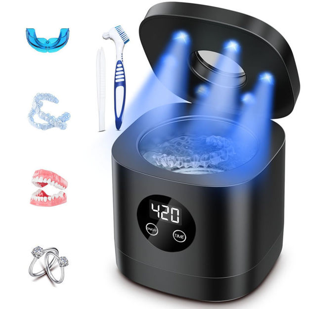 Picture of Ultrasonic Retainer Cleaner, 48W 49KHz 8.45oz（250ml） with 6 LED Lights, Denture Cleaner Machine for Jewelry