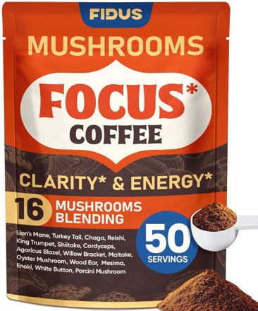 Picture of Mushroom Coffee with 16 Adaptogenic Functional Mushrooms with Ashwagandha, Magnesium, Lion's Mane and Cordyceps, Instant Mushroom Coffee for Focus, Energy, Immunity & Digestion, 50 Servings