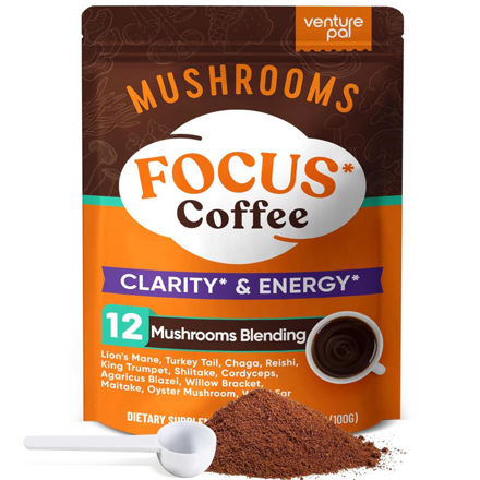 Picture of Instant Mushroom Coffee Blend with 12 Functional Mushrooms, Ashwagandha, Lion’s Mane, Chaga & Probiotics, 1200mg per Serving for Focus, Immunity & Gut Wellness – 40 Servings