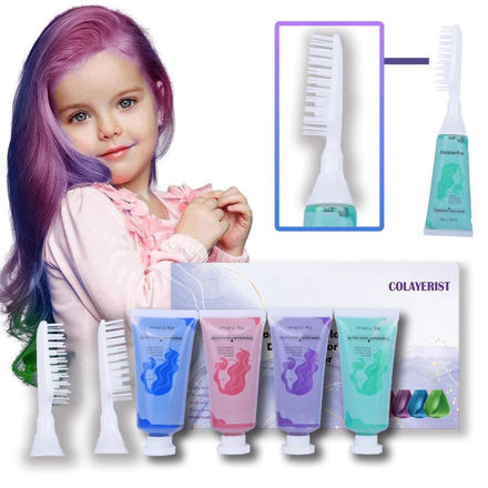 Picture of Hair Color Wax for Girls, 4 PCS Temporary Hair Dye in Green, Blue, Pink, Purple, Washable Hair Chalk Kit for Kids & Adults, Great Gifts for 6-13 Year Old Girls Birthday