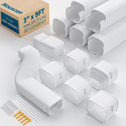 Picture of 3" 9Ft Mini Split Line Set Cover with Flexible Duct, Upgrade PP Decorative Minisplit Lineset Cover Kit, Paintable for Mini Split, Air Conditioner, Central AC, HAVC and Heat Pumps, White