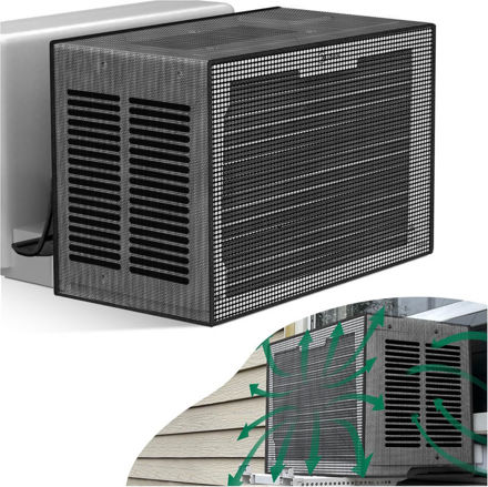 Picture of Air Conditioner Covers for Outside: U Shaped Window Air Conditioner Cover, AC Mesh Cover for Outside Unit, 8000BTU, 12000BTU, Easy Air Flow, Anti-Leaf, Breathable, Black, 20" x12.2" x13.4"