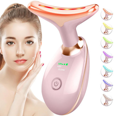 Picture of Red-Light-Therapy-for-Face-and-Neck, 7 Color Face Massager Tool for Wrinkles, Double Chin, Vibrating Facial Massager with Thermals for Skin Care, Glossy Pink