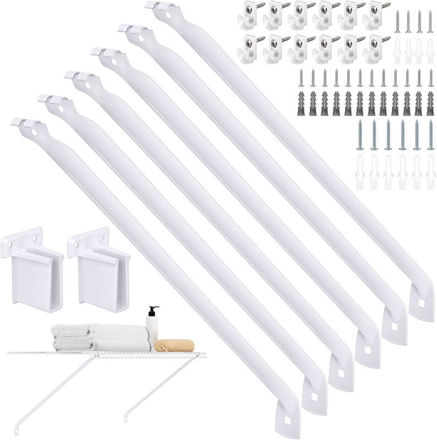 Picture of 6 Pack 12 Inch Wire Shelf Brackets Set, Includes 6 Wire Rack Support Brackets, 12 Wire Shelf Clips and 2 End Brackets for Wardrobe and Wall Bracket Installation