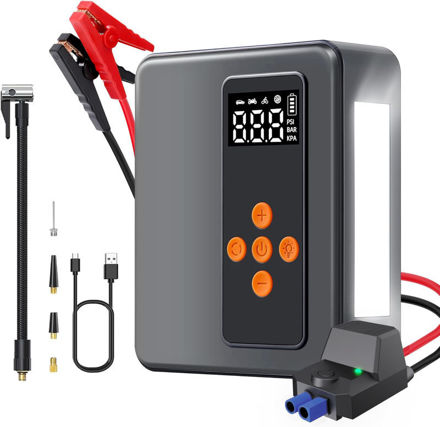 Picture of Jump Starter with Air Compressor,8000A 200PSI 32000mAh 12V Car Battery,Tire Inflator(All Gas/16L Diesel),Portable Jump Starter Battery Pack,25mm Cylinder,4000 Lumens Emergency LED Light