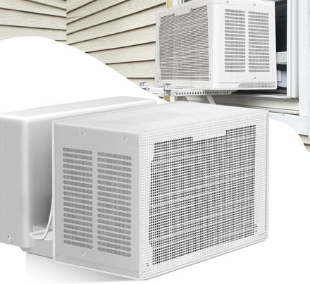 Picture of Air Conditioner Covers for Outside: U Shaped Window Air Conditioner Cover, AC Mesh Cover for Outside Unit, 8000BTU, 12000BTU, Easy Air Flow, Anti-Leaf, Breathable, White, 20" x12.2" x13.4"