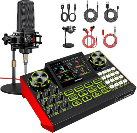 Picture of equipment microphone soundboard streaming recording