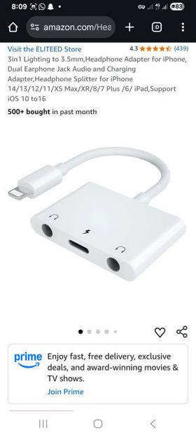 Picture of Headphone Adapter Earphone Charging Splitter